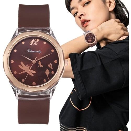 Tonneau Luxury Fashion Women Watches Qualities Ladies Quartz Silicone Wristwatches Simple Dragonfly Pattern Dial Woman Clock