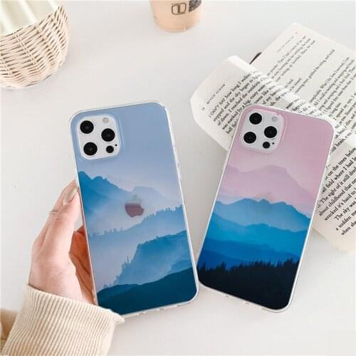 Retro Art Painting Landscape Clouds mountains Phone Case For iPhone 6s 7 8 Plus SE 2 12 11 Pro Max XR XS Max X Soft Clear Cover