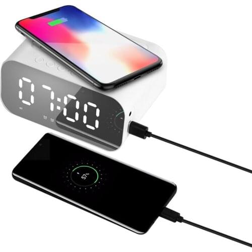 1pc LED Digital Wireless Charging Speaker Alarm Clock Bedside FM Radio High Quality Clock Radio Speaker Home Subwoofer