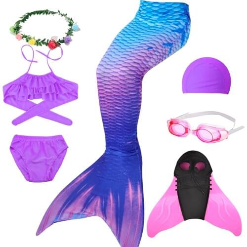 Childrens Swimsuit Mermaid Tail For Girls Swimming Mermaid Costume Anime Cosplay Top Shorts With Garland Hat