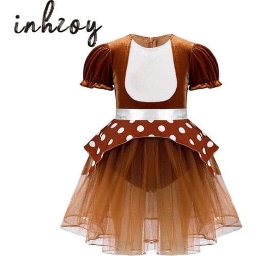 Infant Baby Girls Reindeer Elk Cosplay Holiday Party Christmas Costume Children Brown Romper Dress Kids Toddlers Xmas Clothes