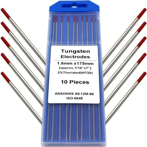 TIG Welder Tungsten Electrodes 2% Thoriated (Red, WT20) 10-Pack1.6mm (1/16") TIG Welding Accessories