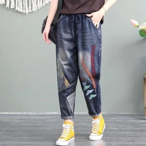 Spring Autumn Women Jeans Casual Loose High Waist Patchwork Denim Pants Trousers Vintage Harem Pant Calca Jeans Feminina