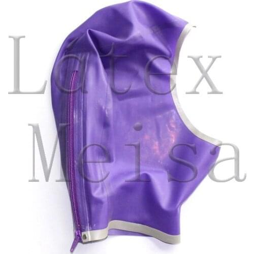 Purple latex hood open face and decorative with gray trim color for women