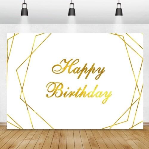 Happy Birthday Golden Lines Poster Banner Customized Birthday Party Portrait Wedding Stage Photo Backdrop Photography Background