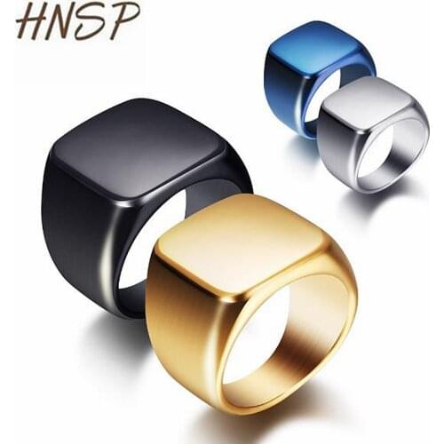 HNSP 316L Stainless Steel Ring For Men Male Finger Jewelry Smooth Square Black Gold Blue Silver Color