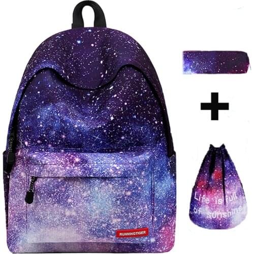 Girls Women Printing School Bags 3pcs Sets Canvas Student Backpack School Pencil Bags For Teenage Girls Shoulder Drawstring Bags