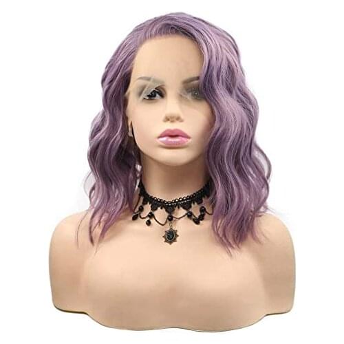 Short Bob Purple Wig Grey Orange Pink Dirty Pink Red Synthetic Lace Front Wigs for Women Glueless Natural Hairline 14 Inches