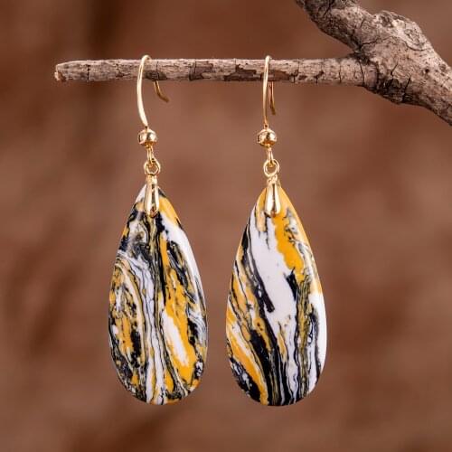 Colorful Living Floating Belt Stones Water Drop Hook Earrings