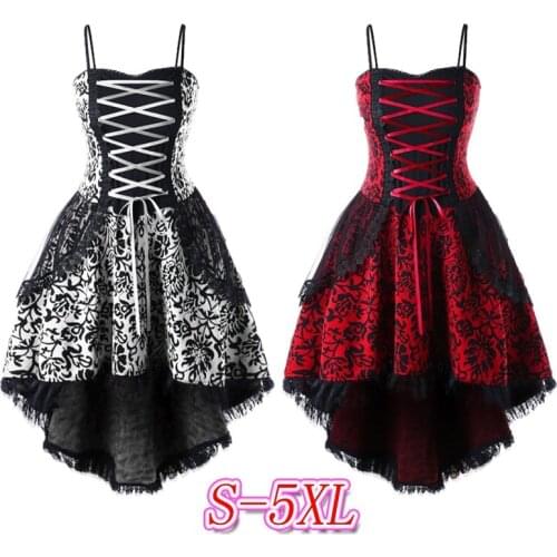 Backless Lace Black Formal Night Club Dress for Party Vintage Spaghetti Strap Large Size S-5XL Print Irregularity Gothic Dress