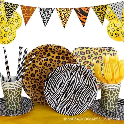 Woodland Animals Party Leopard Zebra Jungle Safari Birthday Party plates cups Woodland Creatures Animal Forest Party Supplies
