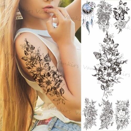 Lily Flower Butterfly Temporary Tattoos For Women Girls Dream Catcher Feather Lotus Fake Tattoo Sticker Arm Body Tatoos