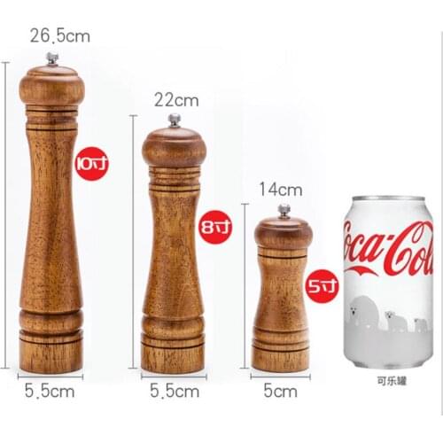 Classical Oak Solid Wood Pepper Mills With Strong Adjustable Ceramic Salt Grinder 5" 8" 10" High Quality Kitchen BBQ Tools Set