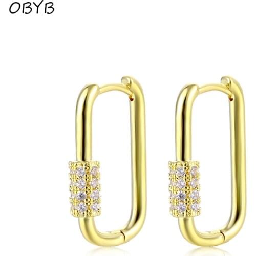 Minimalist U Shaped Geometric Hoop Earrings for Women Paved AAA Cubic Zirconia Thin Circle Hoops Party Wedding Jewelry Gift