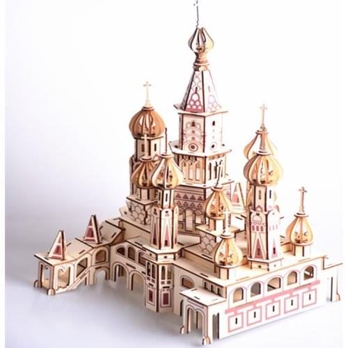 DIY Model toys 3D Wooden Puzzle Saint Vassili Cathedral in Russia Wooden Kits Puzzle Game Assembling Toy Gift for Kids Adult P45