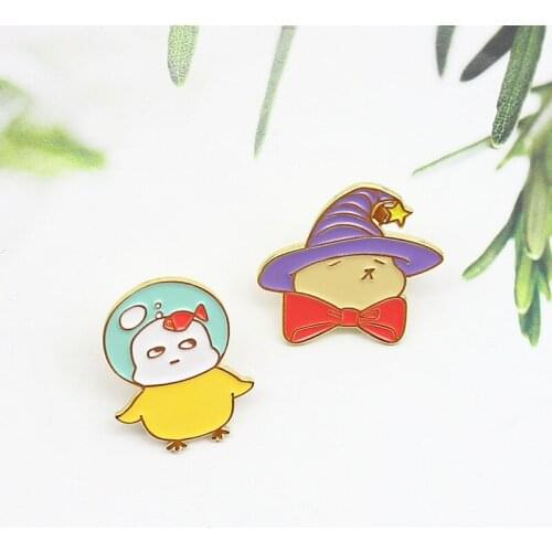Fashion Cartoon Cute Duckling Full Of Brains Small fish Badges Creative Little Dolls Wearing Magic Hats Combination Brooch