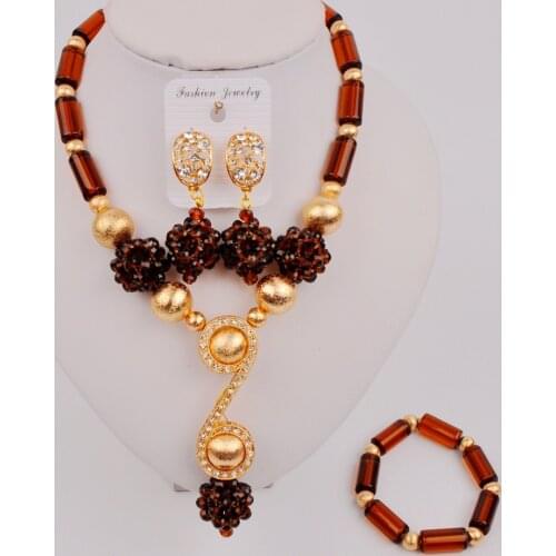 Fashion Brown Womens Jewelry Costume Necklace African Set Nigerian Wedding Set SZQ3-8