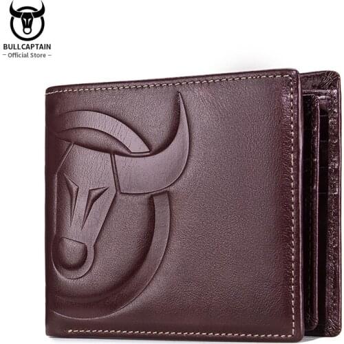 New Personality Fashion Men Standard Wallet Nature Cow Leather Money Clips Compact Card Holder Male Short Purse Portefeuille