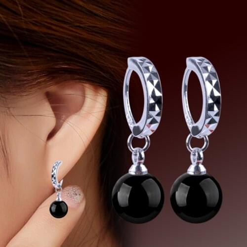 Natural Black Red Stone Drop Earrings For Women Silver Color Earring Geometric Print Earings Jewelry Earing Brincos Brinco M2314