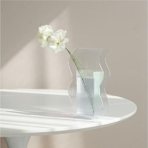 Nordic Acrylic Vase Dazzle Colorful Flower Vase Decoration Flower Arrangement Container Ornaments Wave Vase Home Decor