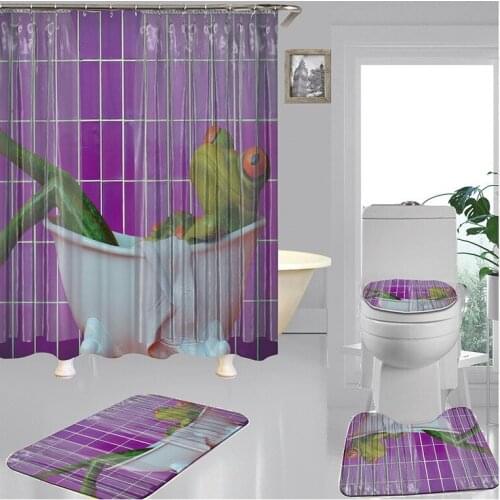New Animal Cartoon Shower Curtain Personalized Digital Printing Polyester Waterproof Bathroom Curtain Bath Mat 4-piece Set