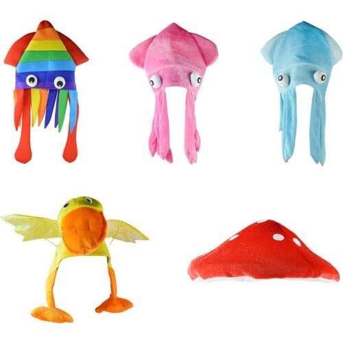 Novelty Funny Octopus Hat Rainbow Striped Squid Hat Cute Cartoon Plush Hat Halloween Cosplay Costume Party Dress Up Photo Prop