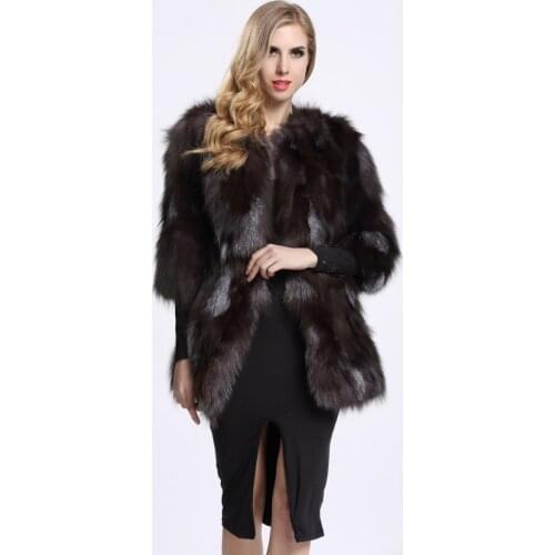 New genuine real natural fox fur coat women fashion three-quarter sleeve warm winter waistcoats custom big size