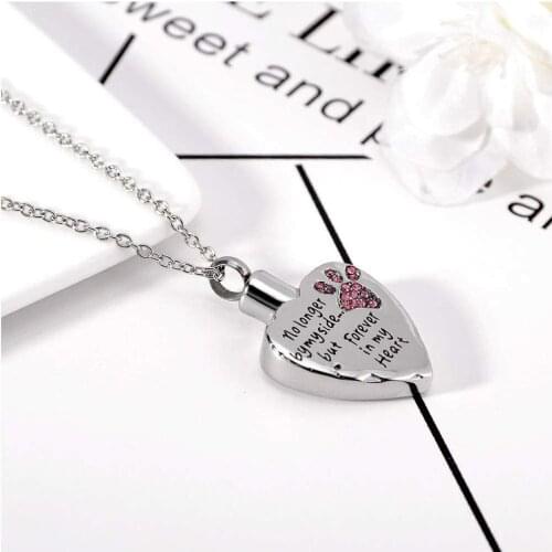 Memorial Cremation Jewelry European And American Personality Heart-shaped Pet Keepsake Urn Ashes Necklace For Dog Cat