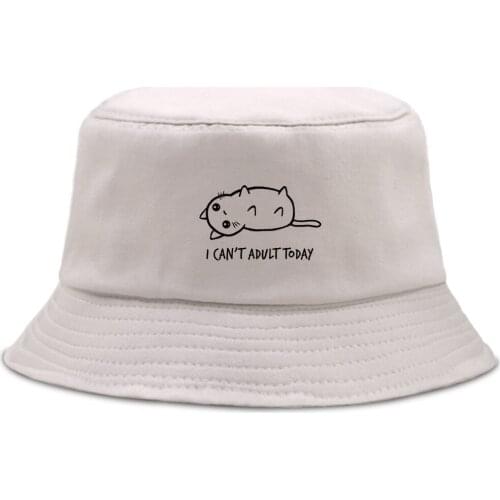 I Can't Adult today Cat Bucket Hat Outdoor Casual Fishermans Caps Cartoon Print Summer Beach Cap Unisex Sunscreen Panama Hats