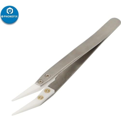 PHONEFIX Anti-Static Ceramic Tweezers Insulated Straight Curved Tip DIY Hand Pick Up Tools For Cell Phone Tablet Repair Tools