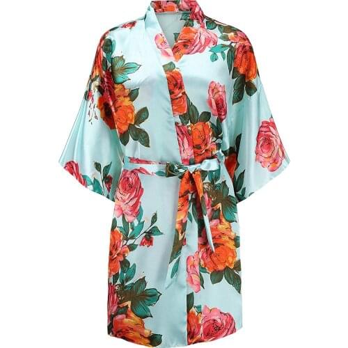 Peony Floral Sexy Silk Kimono Robe Bridal Bridesmaid Getting Ready Robes Dressing Gown Bathrobe for Women Pluse Size