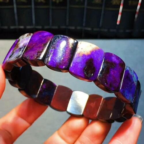 Genuine South African Purple Natural Sugilite Bracelets Women Female Stretch Crystal Rectangle Bead Bracelet 15*12*5 mm AAAAA