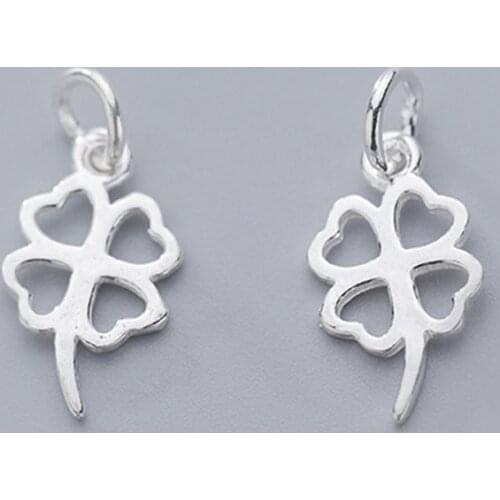 925 Sterling Silver Hollow Craft Clover Charms With Ring 16x9mm Handmade Ornament Decoration Pendants DIY Jewelry Making Gift