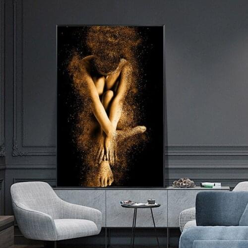 Canvas Prints Golden Powder Nude Woman Painting Sexy Posters and Prints Wall Art Modern Pictures for Living Room Home Decoration
