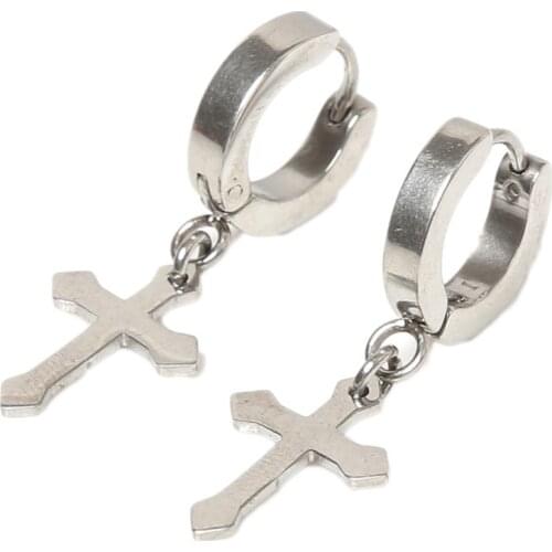 1Pc Fashion Rock Style Hypoallergenic 4*9mm Cross Shaped Titanium Steel Ear Clip Earrings Ear Accessories
