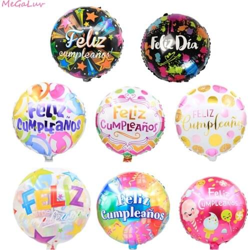 8pcs/lot 18inch Spanish Happy Birthday Foil Balloons Kids Adult Birthday Party Decoration Air Ball Colorful Helium Round Golobs
