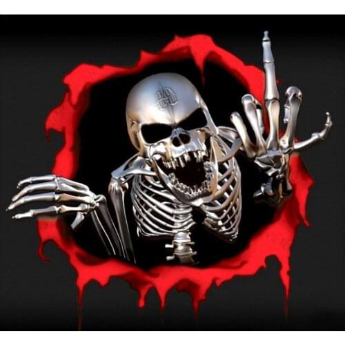 Skeleton Skull In The Bullet Hole Car Sticker Colorful Reflective Metal Car Bumper Window Sticker Auto Automobile Decals 15*14cm