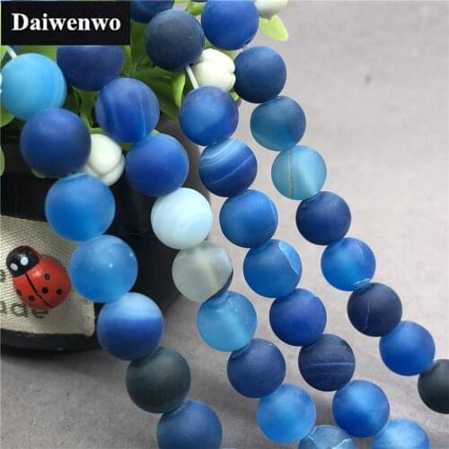 Scrub Blue Banded Agate Beads 4-12mm Round Natural Loose Stone Bead DIY Jewelry
