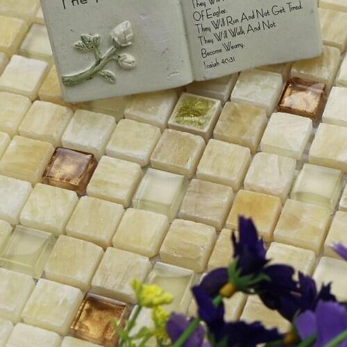 Warm color marble mixed glass tiles for kitchen backsplash, fireplace mosaic tiles wall tiles