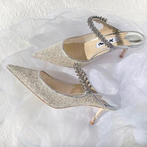 High Heeled Shoes Female 2021 Summer Thin Heel Sexy Womens Slippers Girl White Crystal Diamond Wedding Dress Shoes Sandals