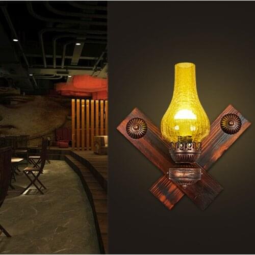 Vintage retro bronze iron lantern Kerosene wall lamp E27 for hallway Bathroom bar Vanity night Lights fixture sconce bedroom