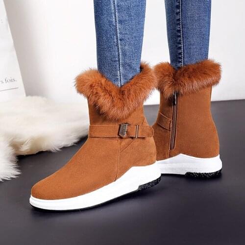 Height increasing nubuck snow boots girls rabbit fur collar warm shoes custom 34-43 flats botas zapatos de mujer booties women