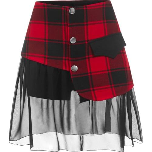 Wipalo Gothic Women Skirts Plus Size High Waisted Plaid Print Chiffon Insert Skirt Autumn Casual Party Mini Skirt Streetwear