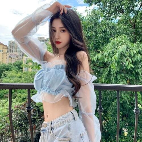 Women Blouse Fall 2021 Long-Sleeved One-Word Top Chiffon Shirt Womens Blusas Mujer De Moda