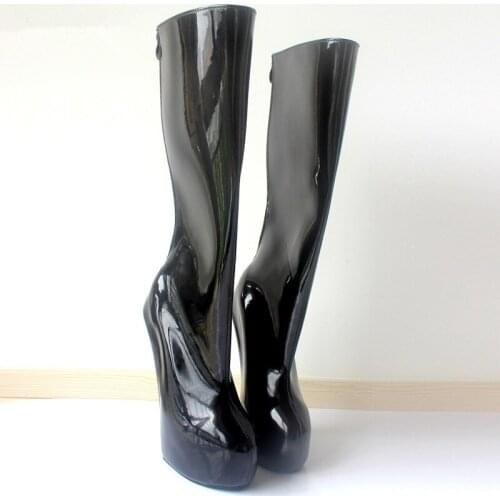 Women Boots 20cm Extreme High Heel Sexy Fetish Strange Style Sole Heelless Ponyplay Platform Knee-High Ballet Shoes For Woman