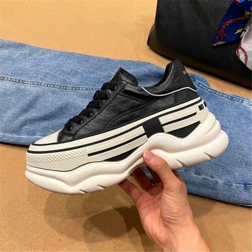 S Genuine leather thick-soled womens spring new style increased cross strap casual sports single shoes white shoes