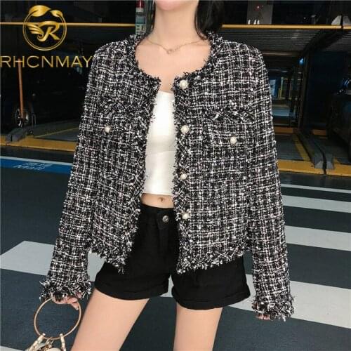 New Autumn Winter Women Patchwork Korean Fashion Woolen Short Coats Elegant Outerwear Vintage Small Fragrance Tweed Jacket Coat