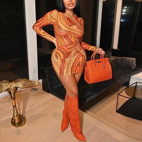 Women Mini Dress Long Sleeve Round Neck Solid Color Hedging Bodycon Sexy Evening Party Club Dress Summer