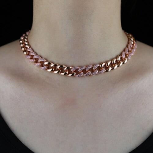 Hip hip rock heavy chain women necklace with rose gold miami cuban chain tennis chocker jewelry adjusted bling pinky cz dropship