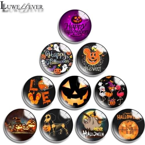 12mm 14mm 16mm 20mm 25mm 30mm 637 Happy Halloween Mix Round Glass Cabochon Jewelry Finding 18mm Snap Button Charm Bracelet